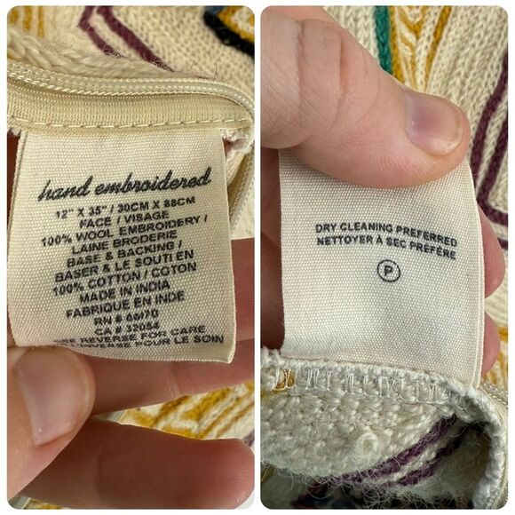 Anthropologie Hand-Embroidered Wool Pillow Cover – Geometric Zigzag, 12”x35” - Picture 8 of 9